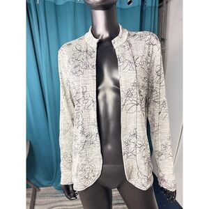 Chico's Travelers Floral Open Front Cardigan Jacket Duster Gray Black Size‎ 1